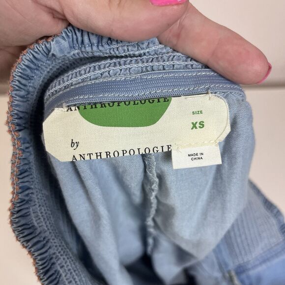 Anthropologie Shorts Womens Extra Small Aloha Chambray Paperbag Smocked Bow Blue - Picture 6 of 14